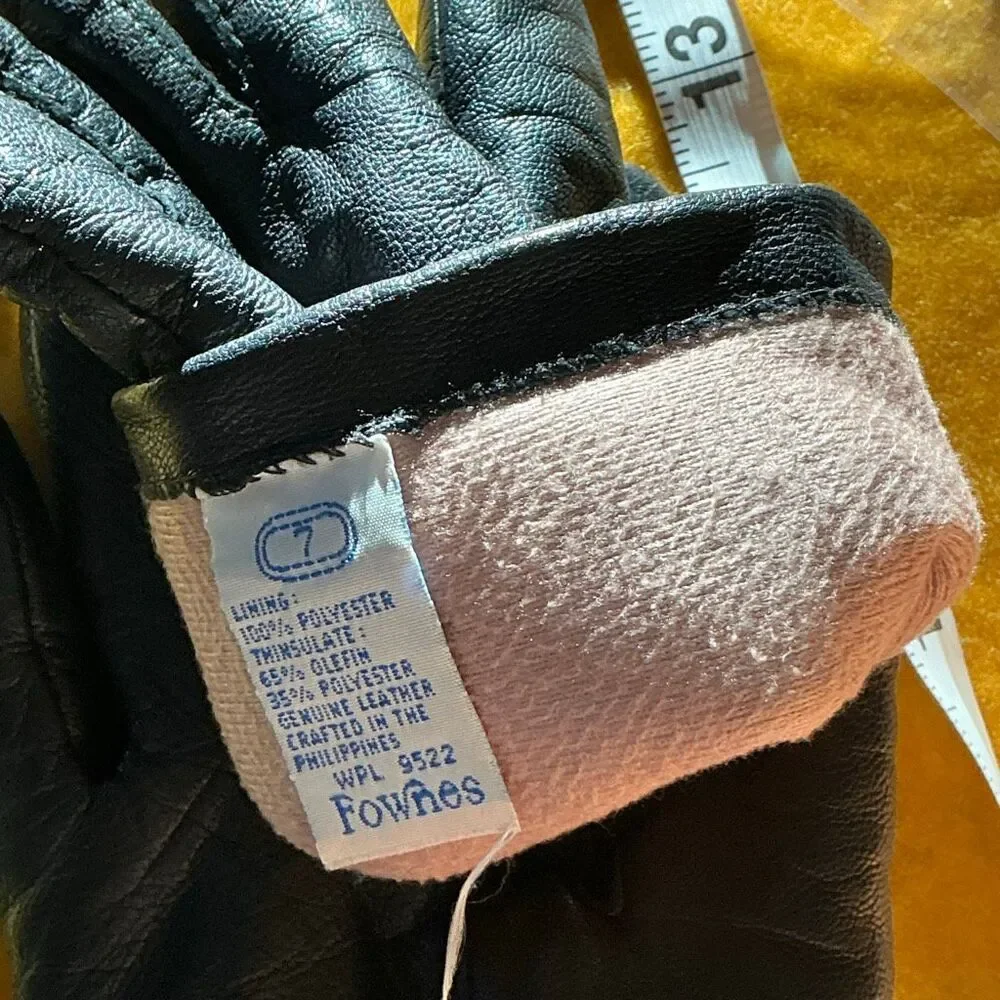 Vintage Fownes Black Leather Thinsulate Gloves Women’s Size 7 Made in Philippine